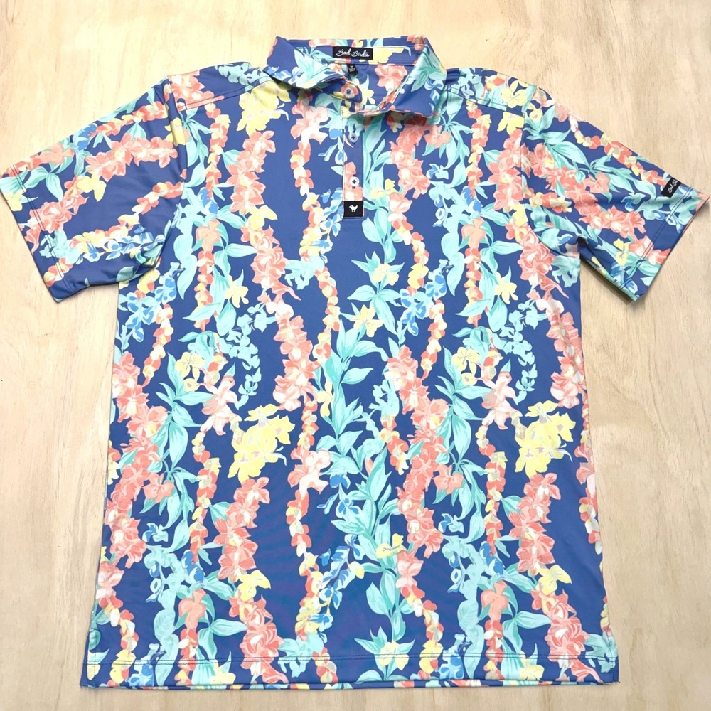 Bad Birdie Mens Medium Core Polo Golf Shirt Performance Lei'd Floral NEW